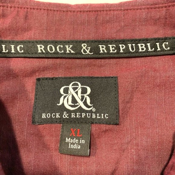 Rock & Republic Button Up Shirt Short Sleeve Cotton Flap Pockets Maroon XL NWOT - Picture 3 of 12